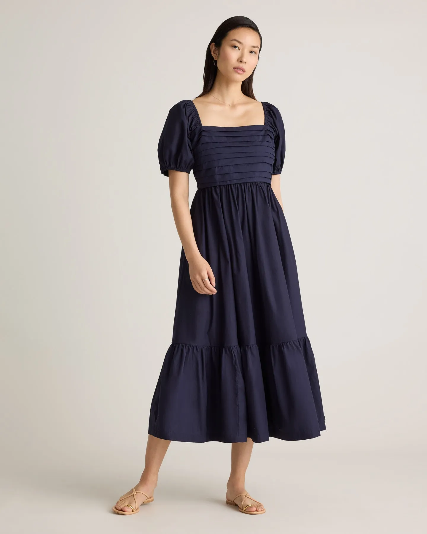100% Organic Cotton Ruched Midi Dress