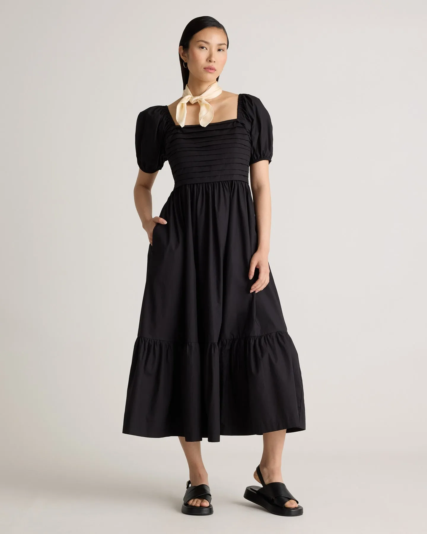 100% Organic Cotton Ruched Midi Dress