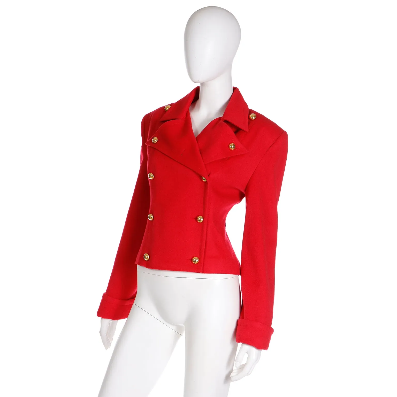 1980s Patrick Kelly Red Double Breasted Cashmere Blend Jacket