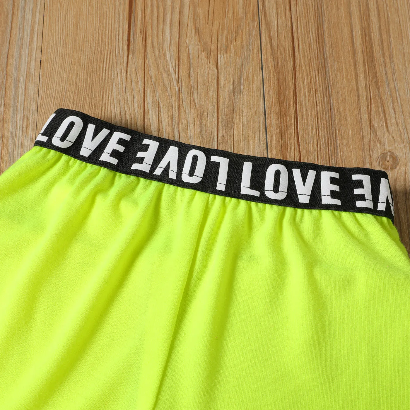 2-piece Toddler Girl Letter Print Crop Tee and Elasticized Shorts Set