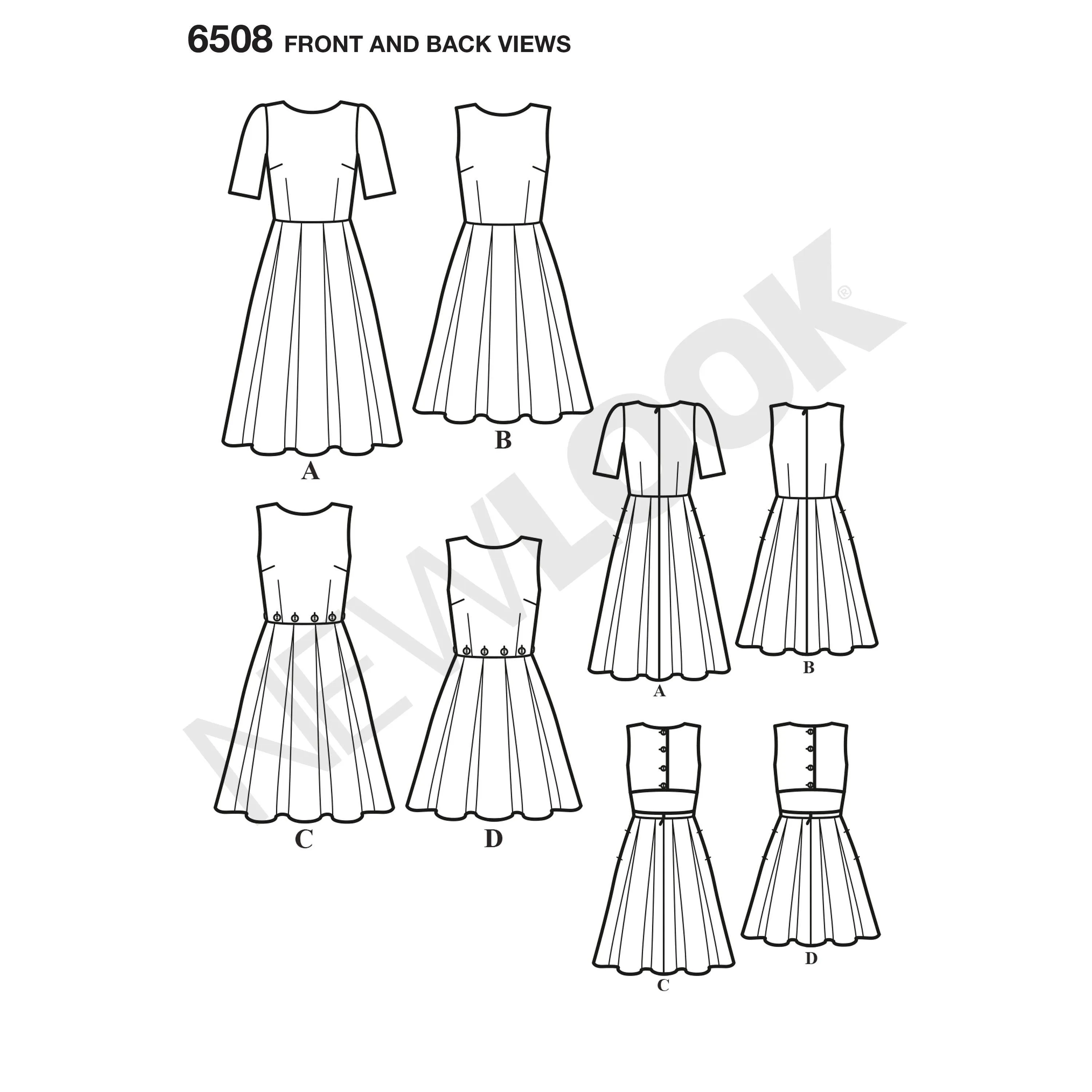 6508 New Look Pattern 6508 Women’s   Dress with Open or Closed Back Variations
