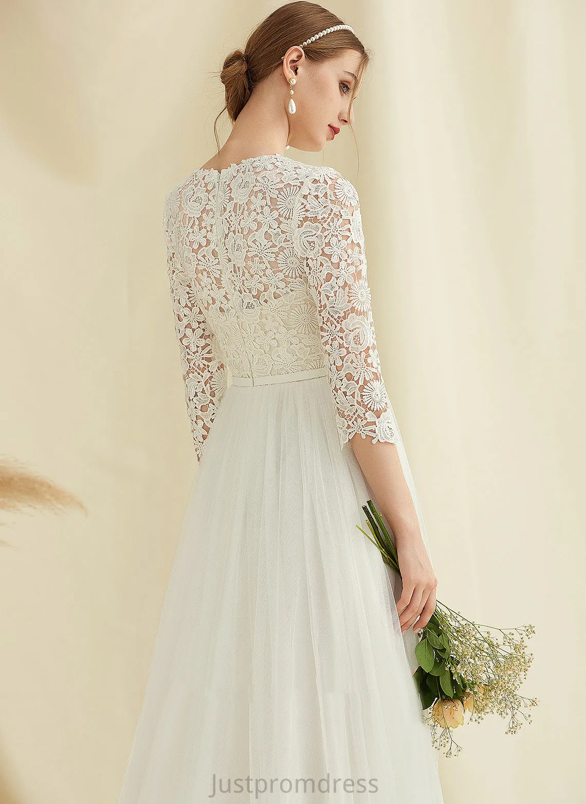 A-Line Sweep Dress Lace Tulle Araceli Train Wedding Wedding Dresses