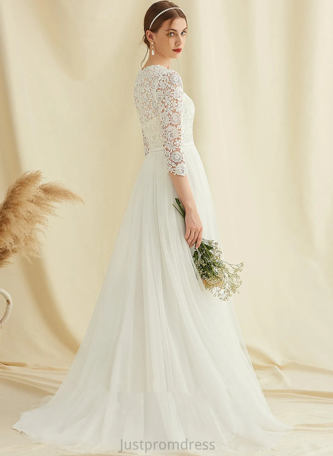 A-Line Sweep Dress Lace Tulle Araceli Train Wedding Wedding Dresses