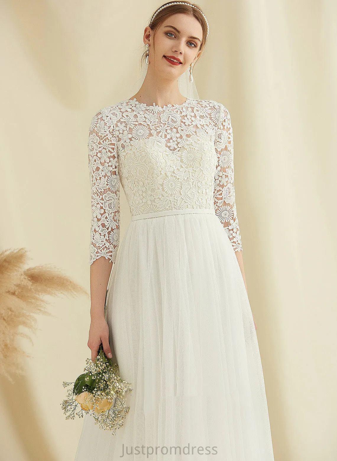 A-Line Sweep Dress Lace Tulle Araceli Train Wedding Wedding Dresses