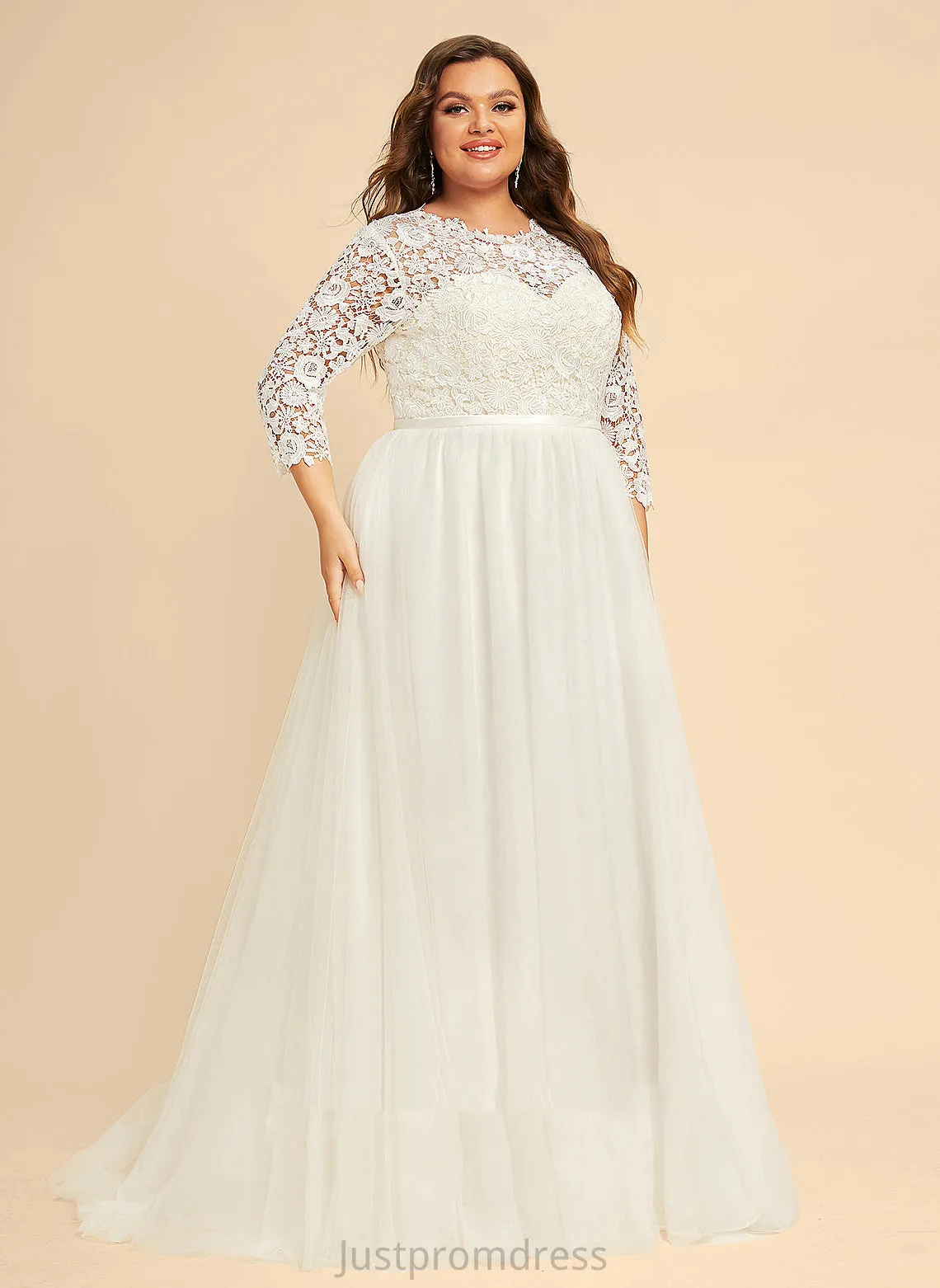 A-Line Sweep Dress Lace Tulle Araceli Train Wedding Wedding Dresses