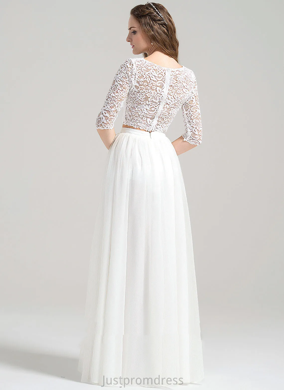 A-Line Wedding Nancy Dress Tulle Neck Lace Wedding Dresses Floor-Length Scoop