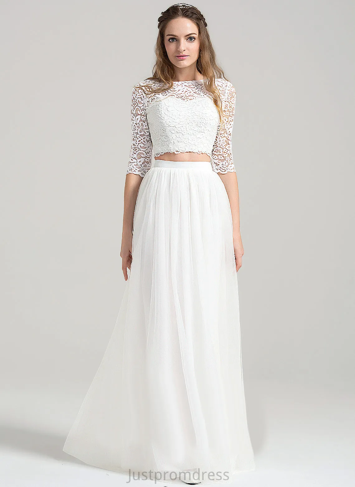 A-Line Wedding Nancy Dress Tulle Neck Lace Wedding Dresses Floor-Length Scoop