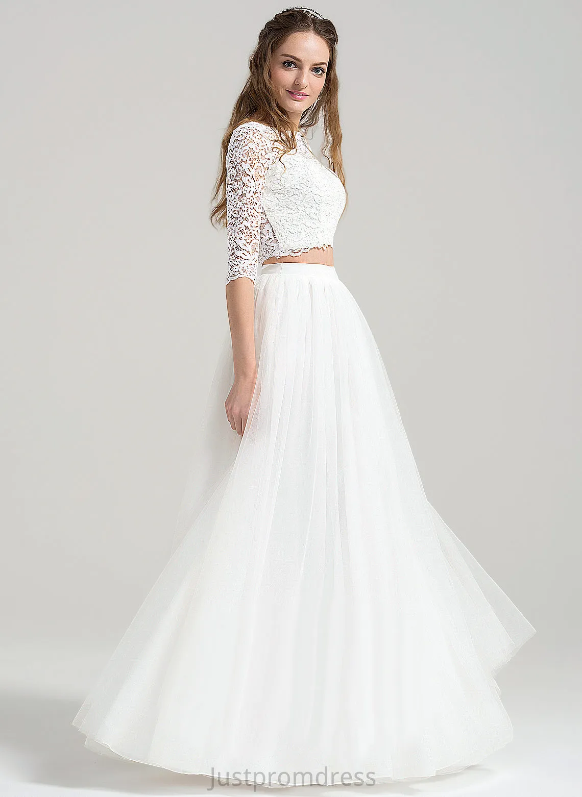 A-Line Wedding Nancy Dress Tulle Neck Lace Wedding Dresses Floor-Length Scoop