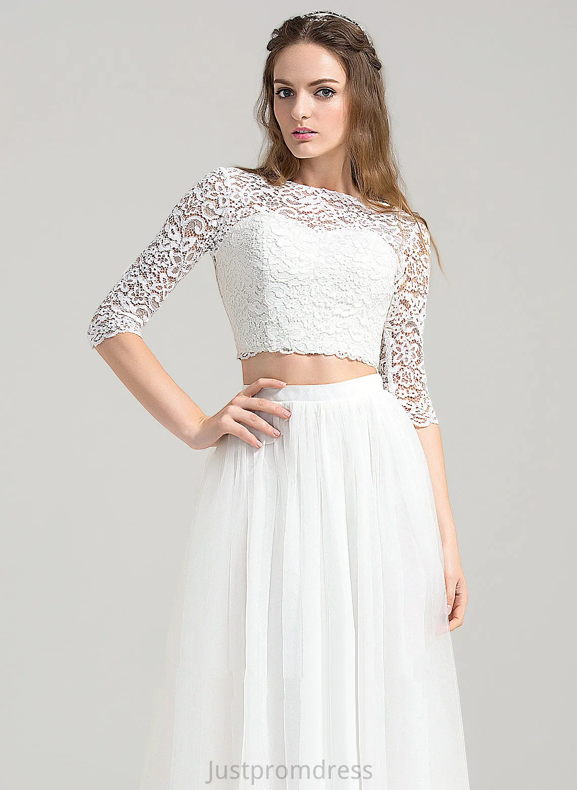 A-Line Wedding Nancy Dress Tulle Neck Lace Wedding Dresses Floor-Length Scoop