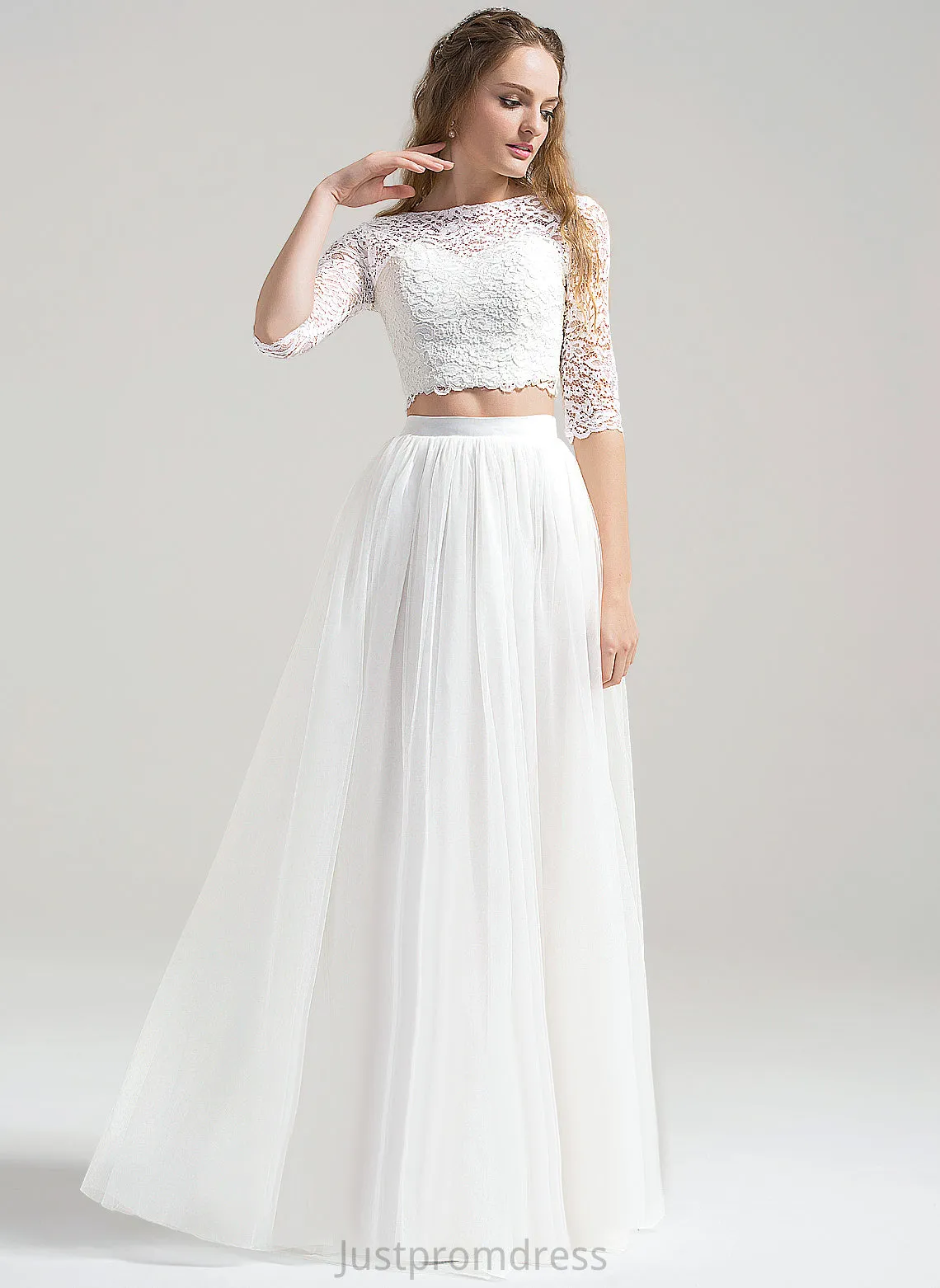 A-Line Wedding Nancy Dress Tulle Neck Lace Wedding Dresses Floor-Length Scoop