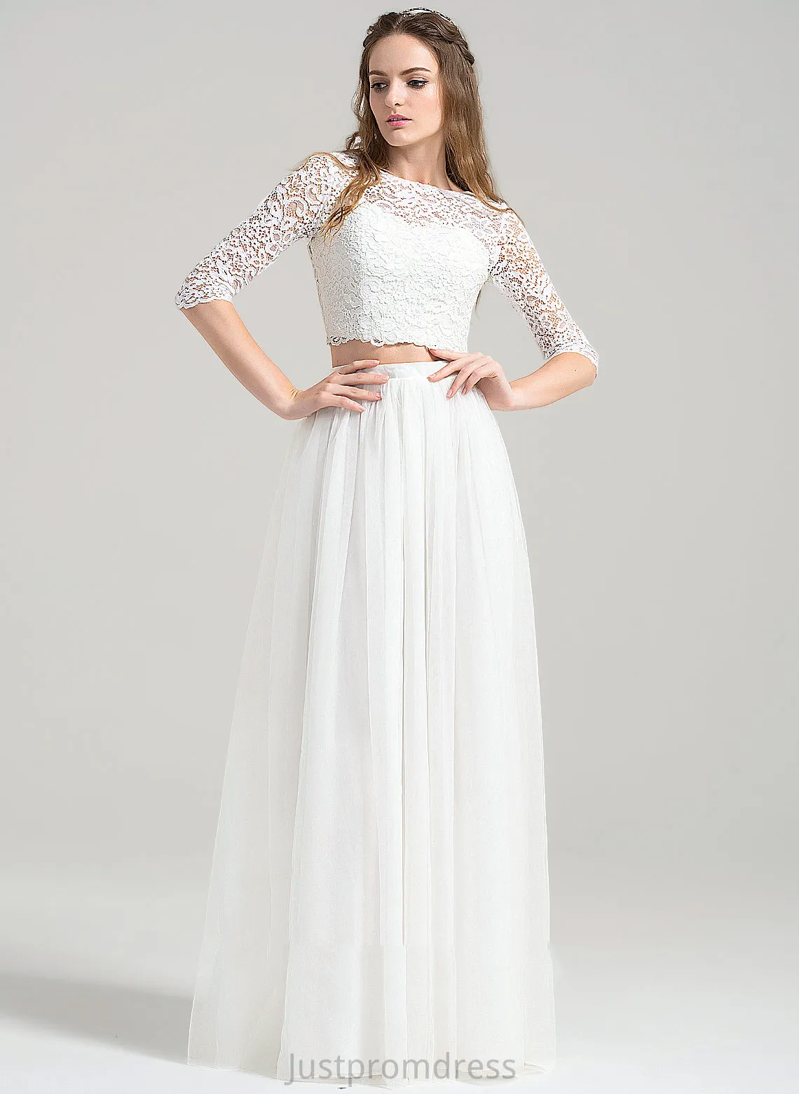 A-Line Wedding Nancy Dress Tulle Neck Lace Wedding Dresses Floor-Length Scoop