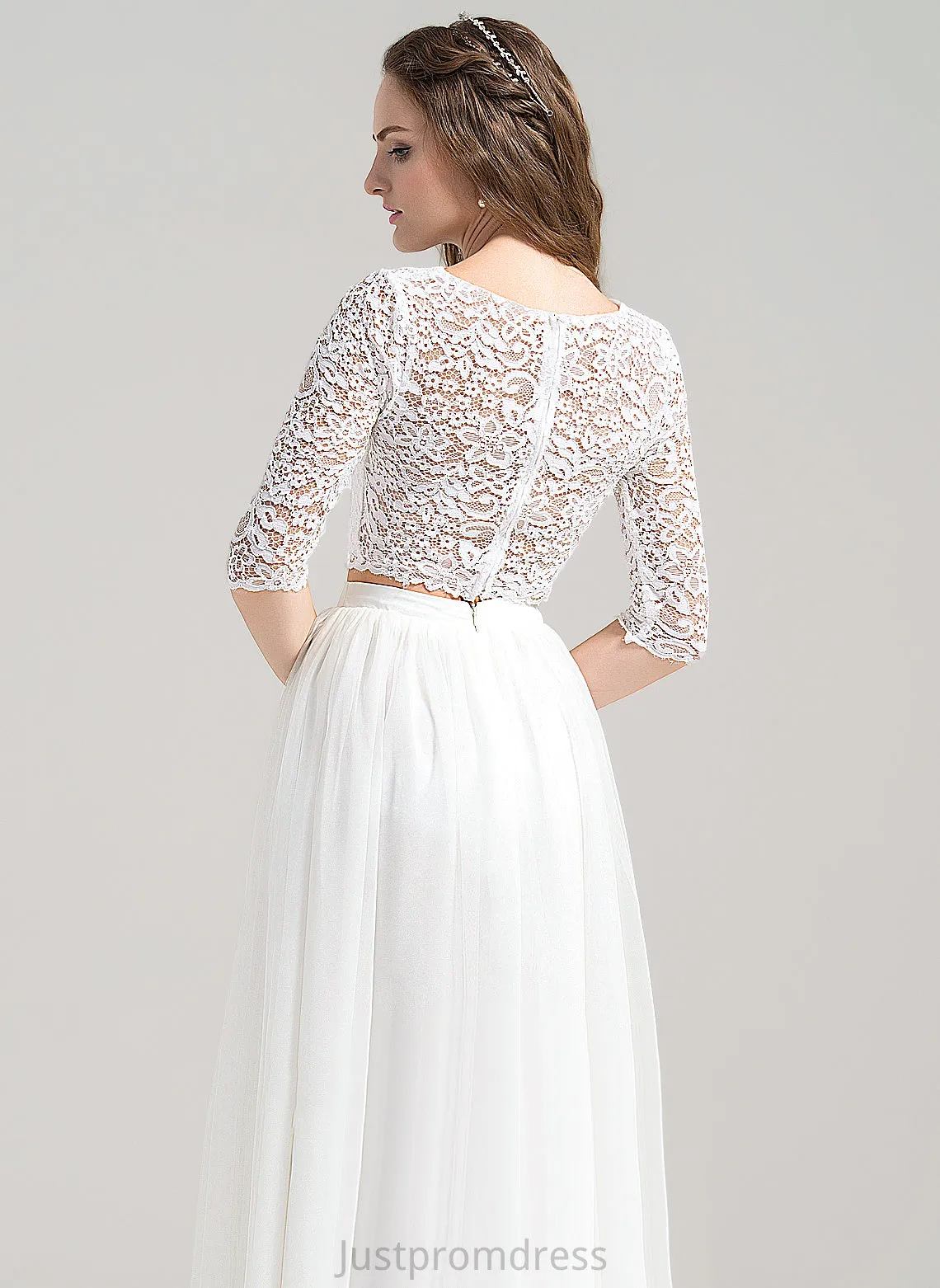A-Line Wedding Nancy Dress Tulle Neck Lace Wedding Dresses Floor-Length Scoop
