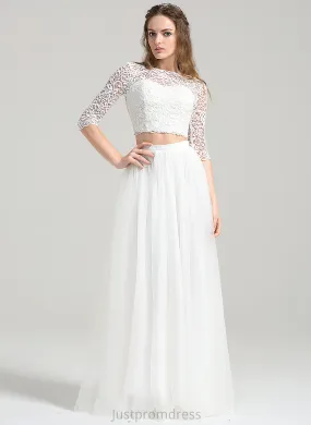 A-Line Wedding Nancy Dress Tulle Neck Lace Wedding Dresses Floor-Length Scoop