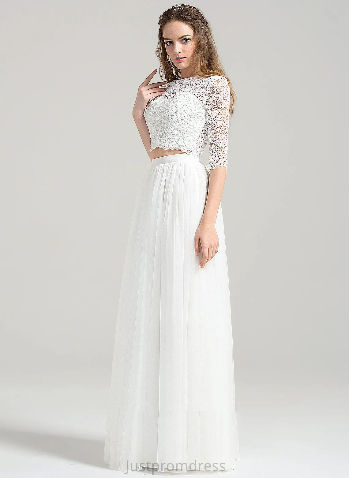 A-Line Wedding Nancy Dress Tulle Neck Lace Wedding Dresses Floor-Length Scoop