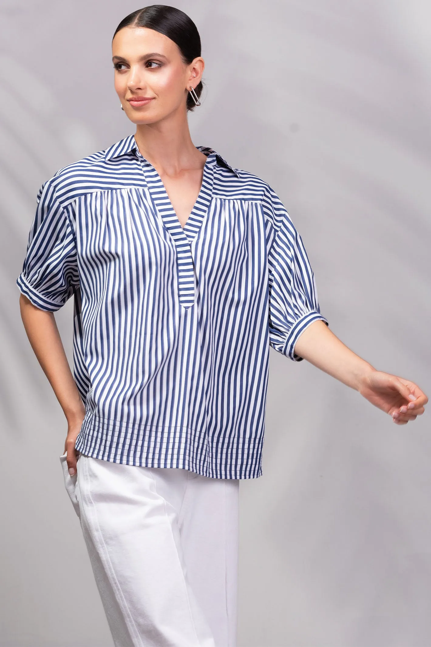Alison Sheri Blouse Navy White Stripe A45085