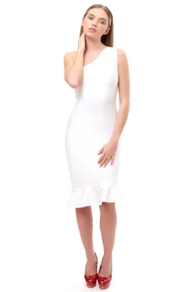 Amanda - white one shoulder fishtail bandage dress