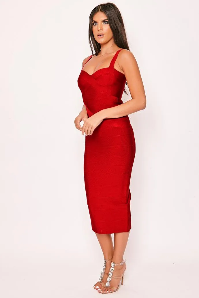 Amber - Wine Bandage Midi Dress