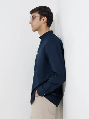 Ascot Navy Solid Relaxed-Fit Cotton Shirt