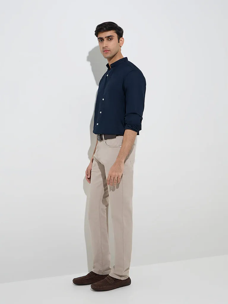 Ascot Navy Solid Relaxed-Fit Cotton Shirt