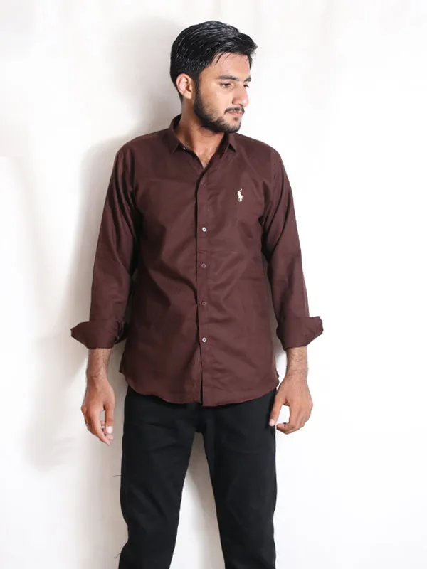 AZ Men's Chambray Casual Shirt Brown
