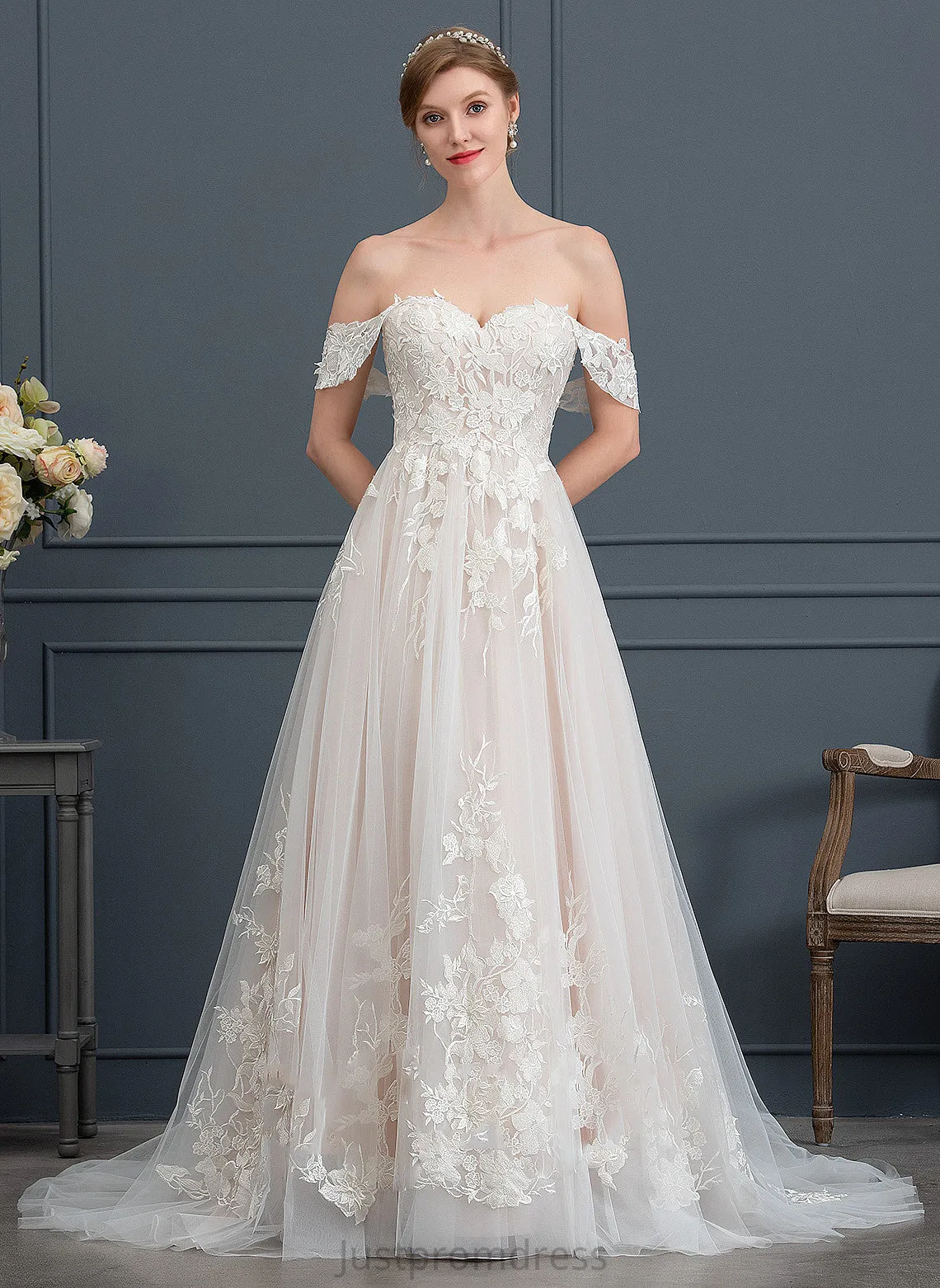 Ball-Gown/Princess Lace Wedding Tulle Wedding Dresses Train Carlee Sweetheart Sweep Dress