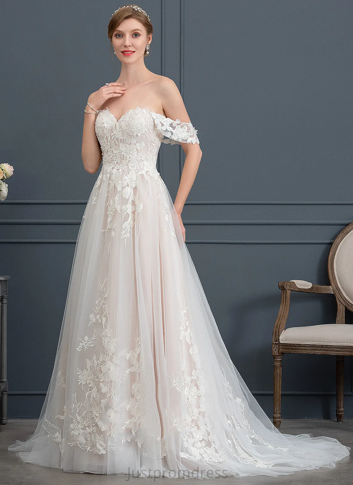 Ball-Gown/Princess Lace Wedding Tulle Wedding Dresses Train Carlee Sweetheart Sweep Dress