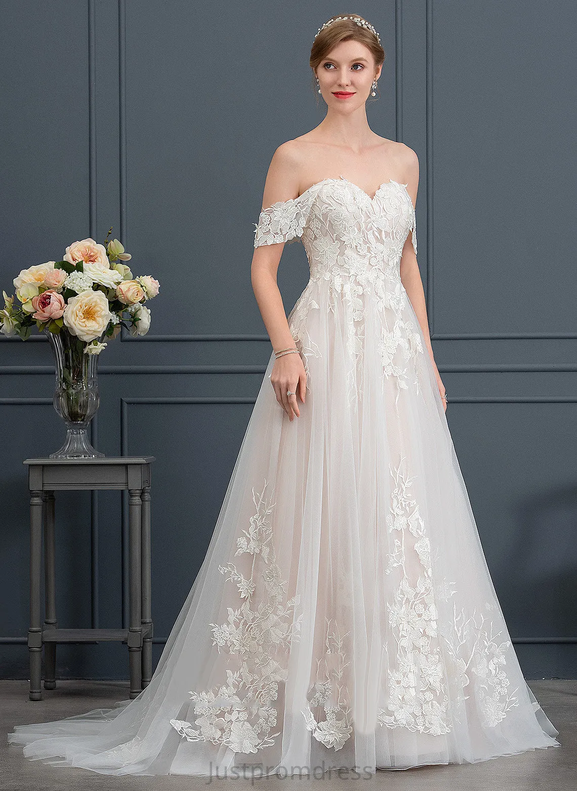 Ball-Gown/Princess Lace Wedding Tulle Wedding Dresses Train Carlee Sweetheart Sweep Dress