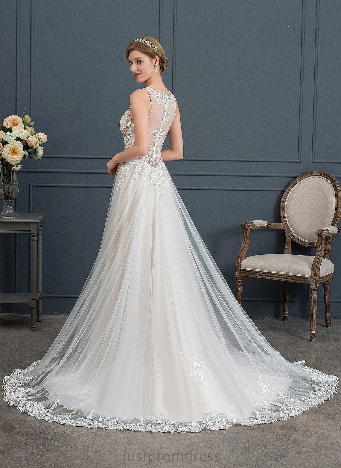 Beading Sequins Dress Lace Ball-Gown/Princess Wedding Wedding Dresses Court V-neck Belen Tulle With Train