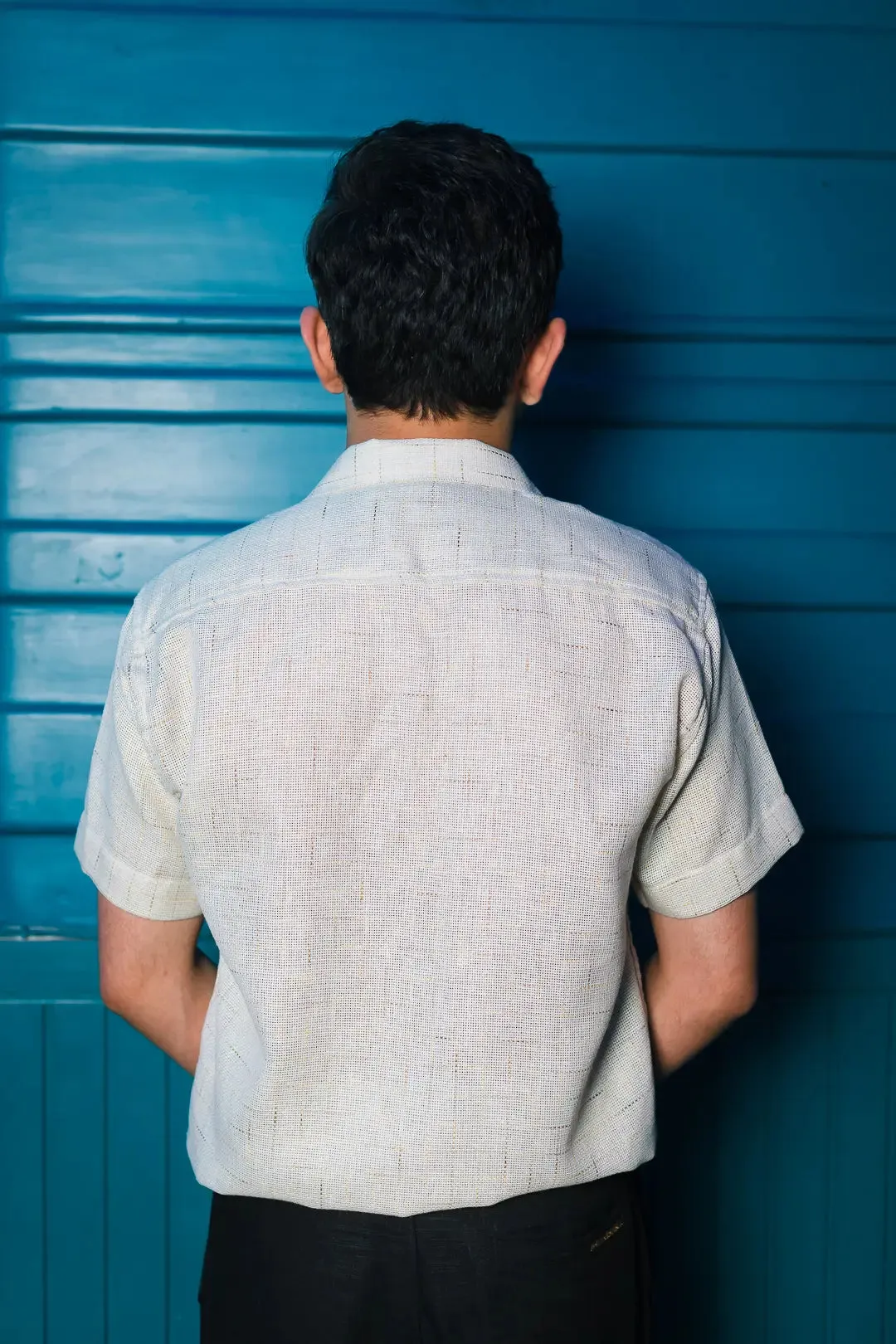 Beige Jute Old School Embroidered Linen Shirt