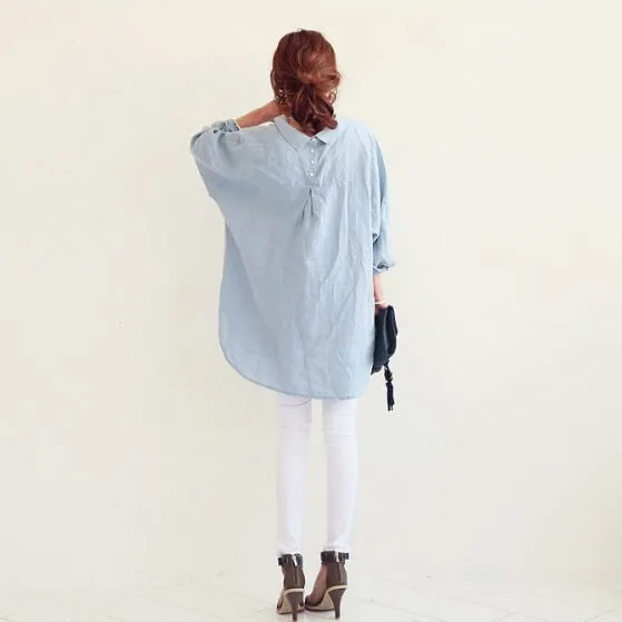BF Wind Flax Cotton Woman New Loose Size Long Sleeve Pure Color Shirt