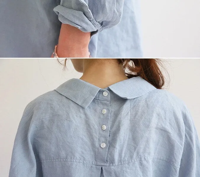 BF Wind Flax Cotton Woman New Loose Size Long Sleeve Pure Color Shirt