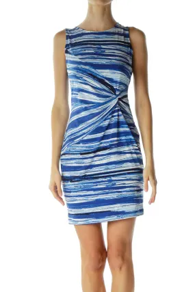 Blue White Print Front Knot Day Dress