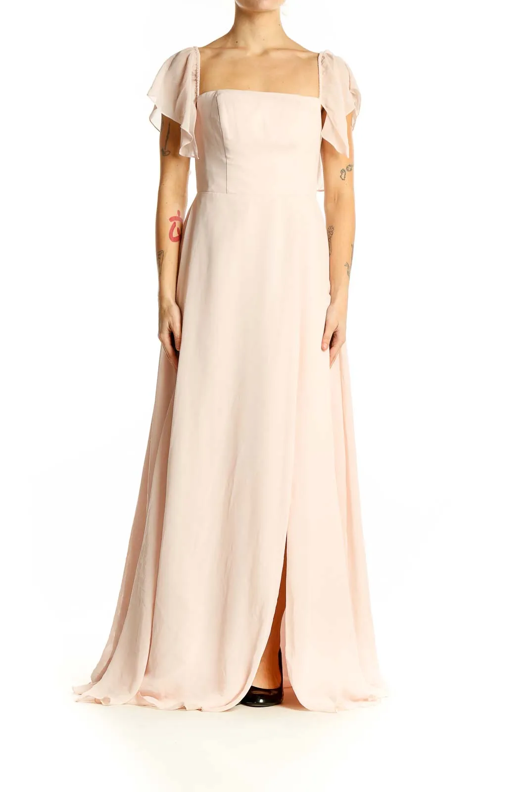 Blush Elegant Chiffon Maxi Dress with Flutter Sleeves
