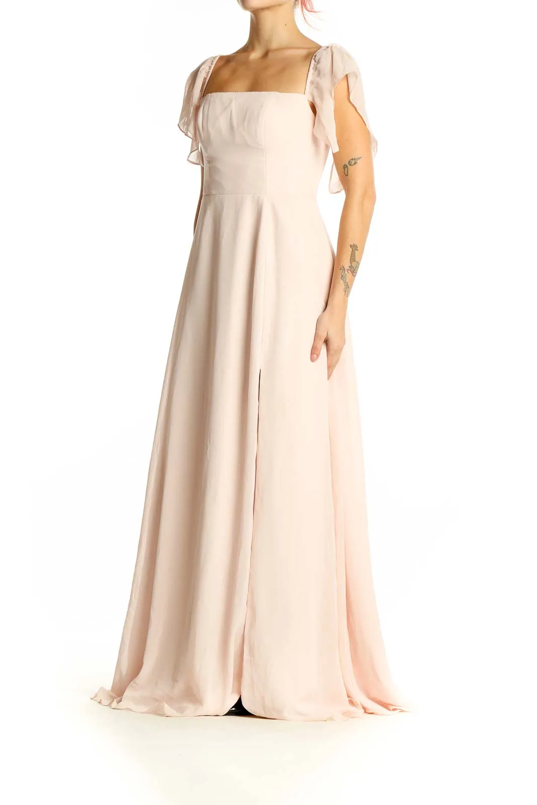 Blush Elegant Chiffon Maxi Dress with Flutter Sleeves