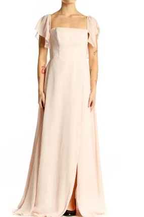 Blush Elegant Chiffon Maxi Dress with Flutter Sleeves