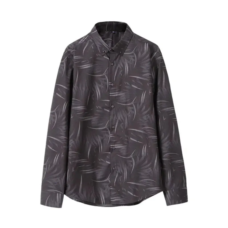 Bonsir Business Casual Men Shirts Autumn New Lapel Printing Button Single Breasted Korean Trend Fashion Office Social Long Sleeve Tops