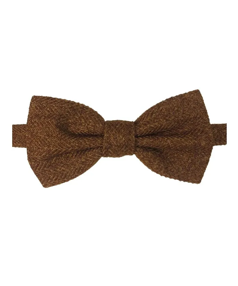 Boys & Men's Herringbone Tweed Bow Tie and Pocket Square - Cinnamon Brown