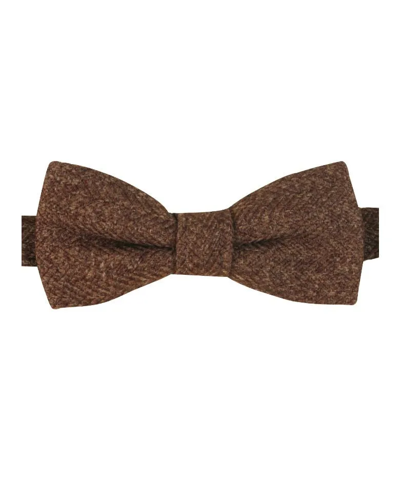 Boys & Men's Herringbone Tweed Bow Tie and Pocket Square - Cinnamon Brown