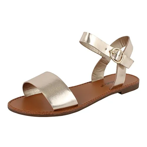 Breckelles Womens Ankle Strap One Band Comfort Flat Buckle Flats-Sandals