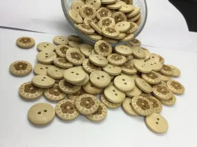Brown Circular Flower Printed 2 Hole Wooden Button
