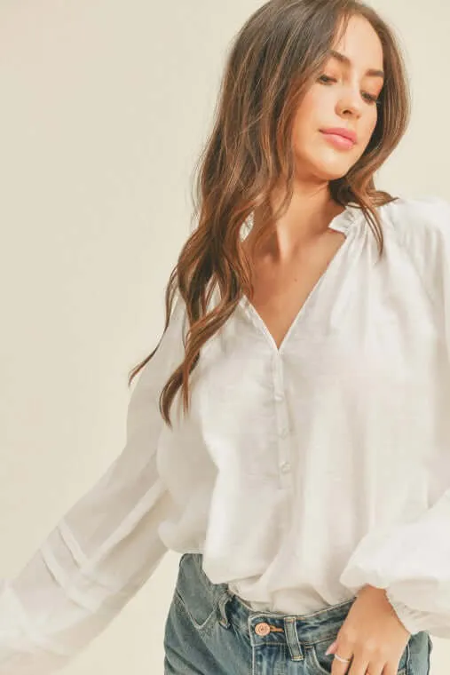 Casual Puffy Sleeve Relaxed Button Top