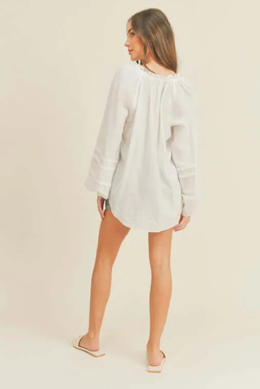 Casual Puffy Sleeve Relaxed Button Top