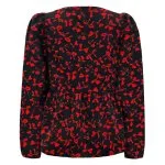 CECILIE-LS-BLOUSE - BLACK RED BOW