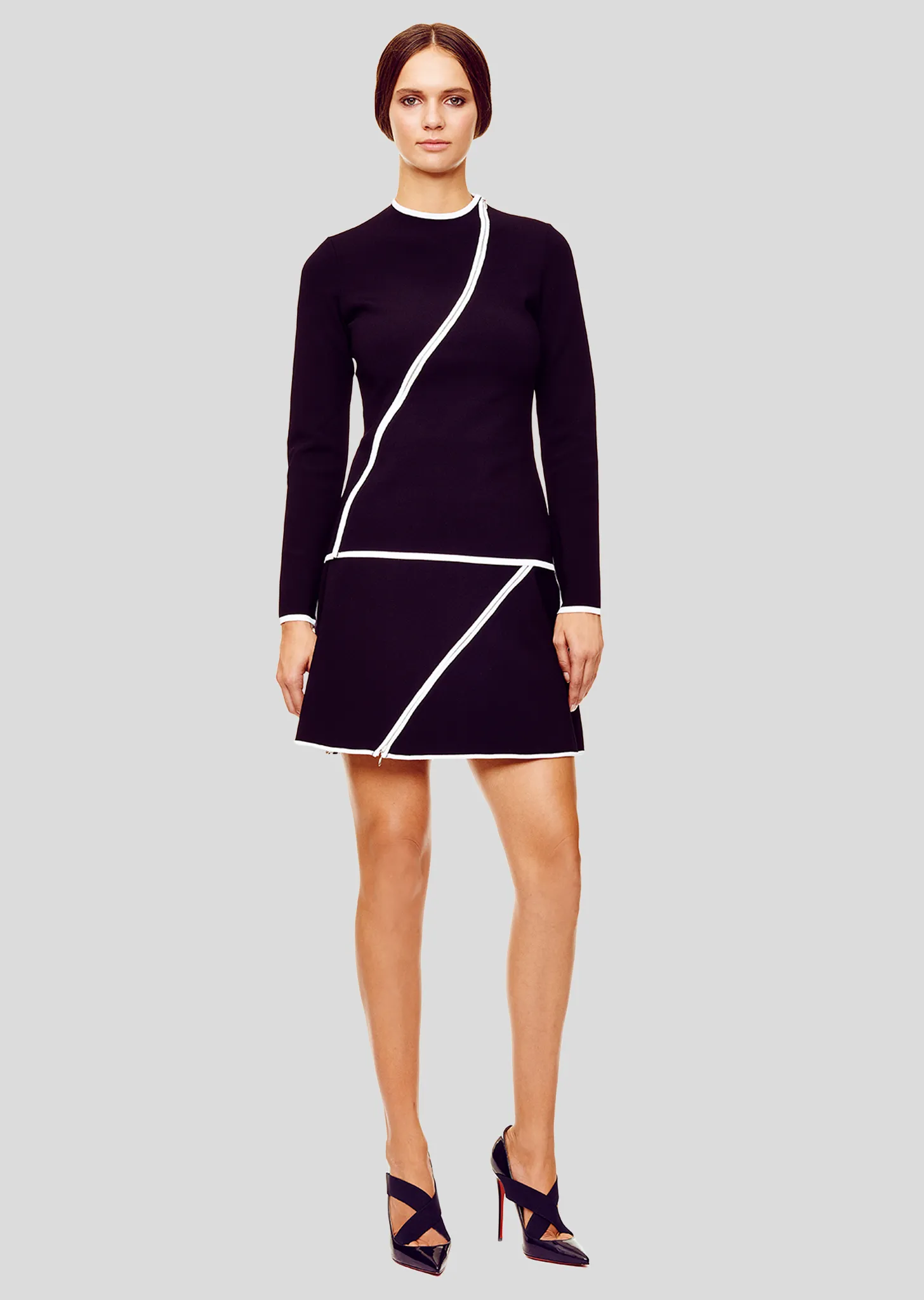 Chantal - Knit Black Blazer with White Piping