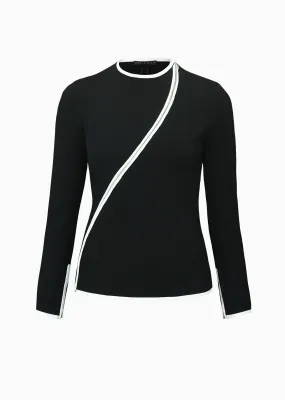 Chantal - Knit Black Blazer with White Piping