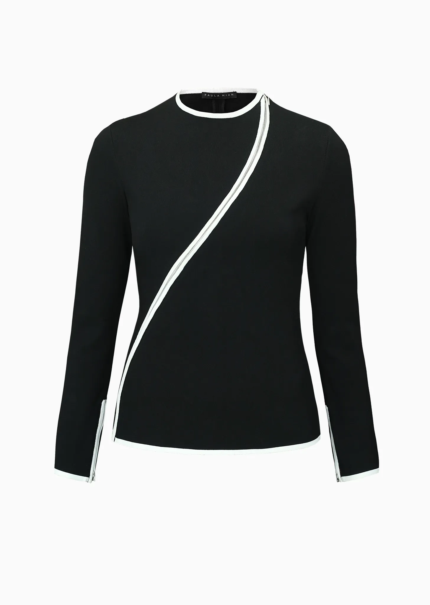 Chantal - Knit Black Blazer with White Piping