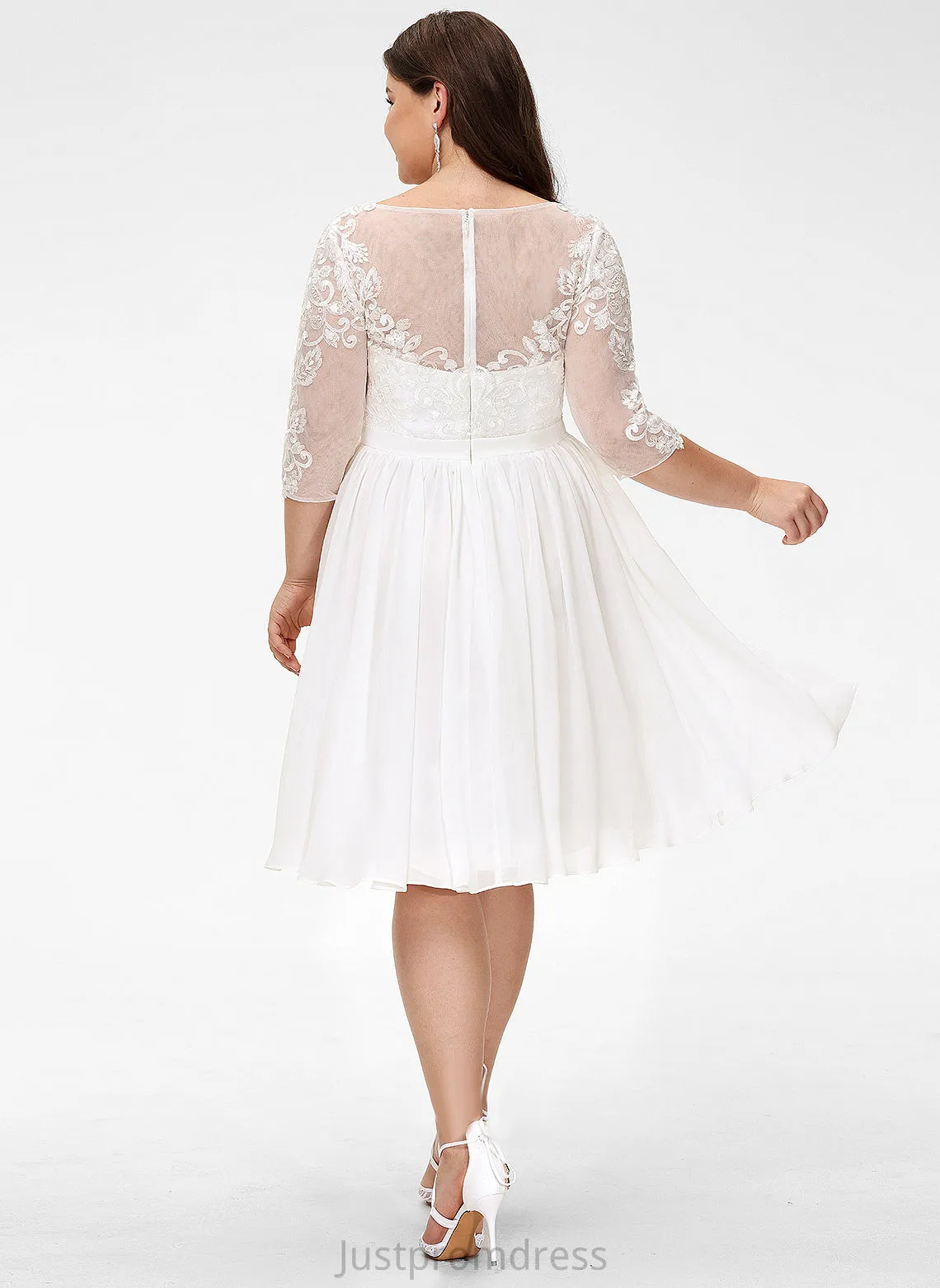 Chiffon Wedding Dresses Knee-Length Neck Scoop Lace Sequins Jocelynn A-Line Wedding Dress With