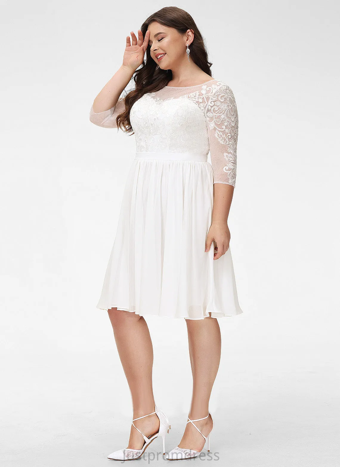 Chiffon Wedding Dresses Knee-Length Neck Scoop Lace Sequins Jocelynn A-Line Wedding Dress With