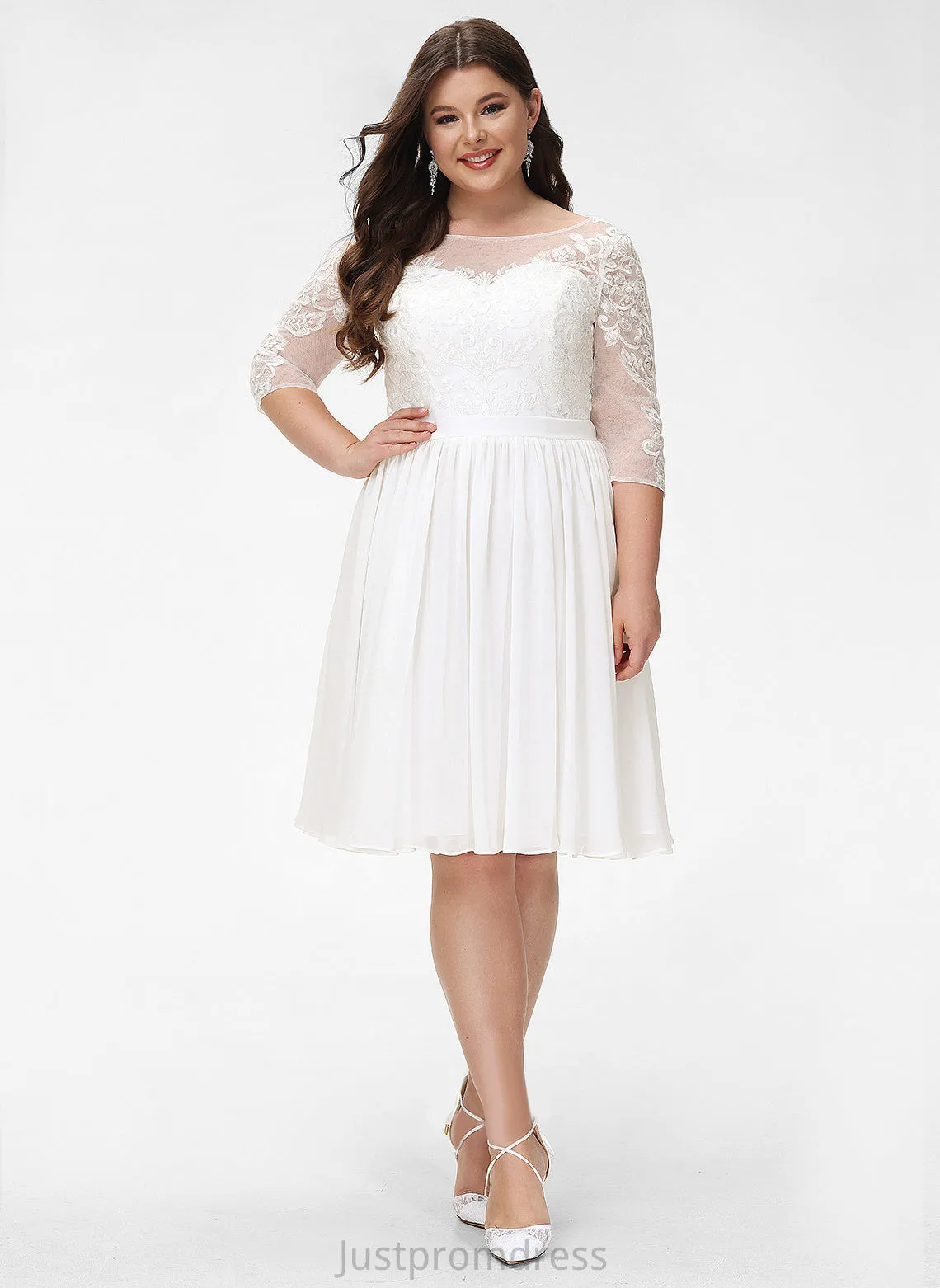 Chiffon Wedding Dresses Knee-Length Neck Scoop Lace Sequins Jocelynn A-Line Wedding Dress With