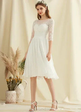 Chiffon Wedding Dresses Knee-Length Neck Scoop Lace Sequins Jocelynn A-Line Wedding Dress With